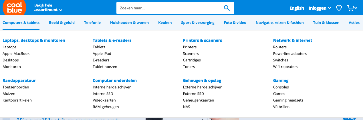 mega menu coolblue.nl