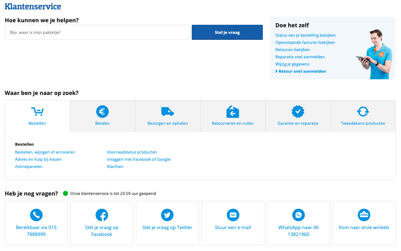 klantenservice pagina coolblue