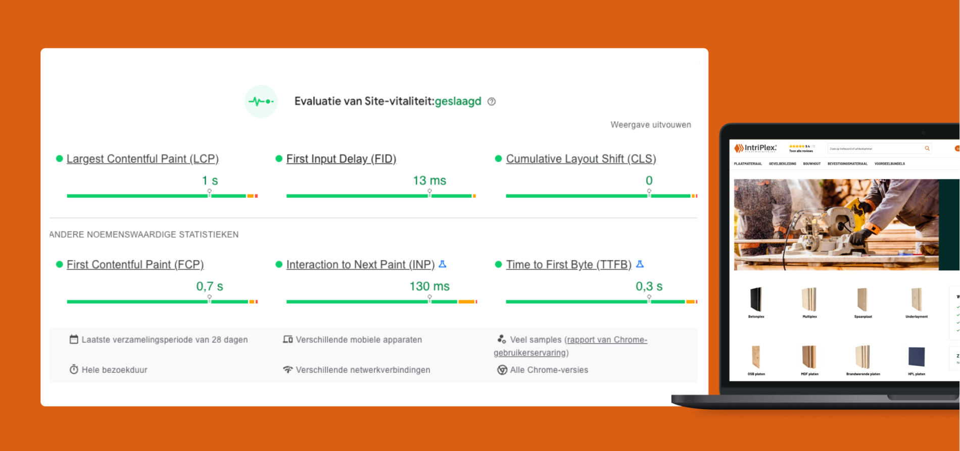 Geslaagd voor de Core Web Vitals.