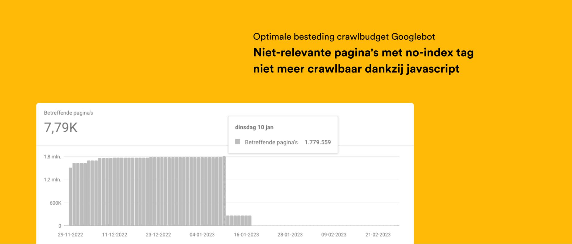 Optimale besteding crawlbudget Googlebot. Niet-relevante pagina's met no-index tag niet meer crawlbaar dankzij javascript.