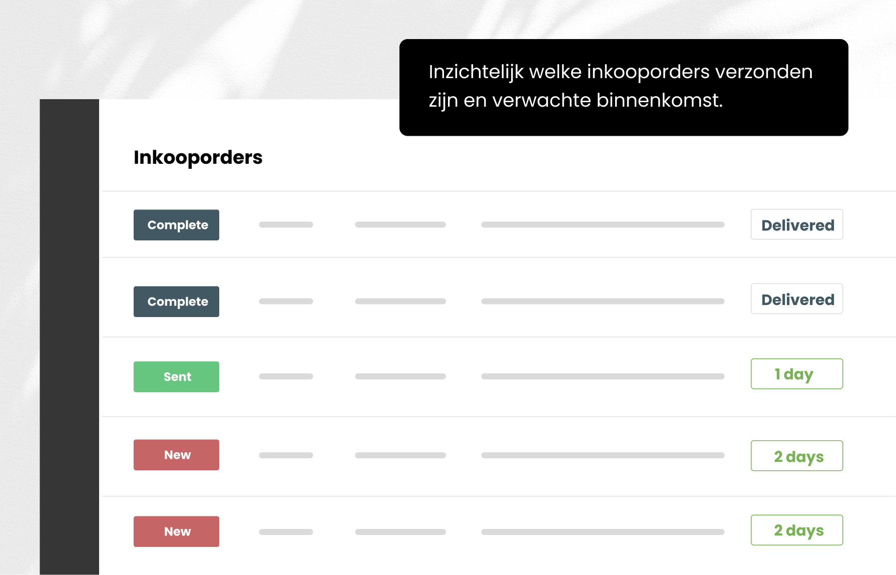 Inzichtelijk welke inkooporders verzonden zijn en verwachte binnenkomst.