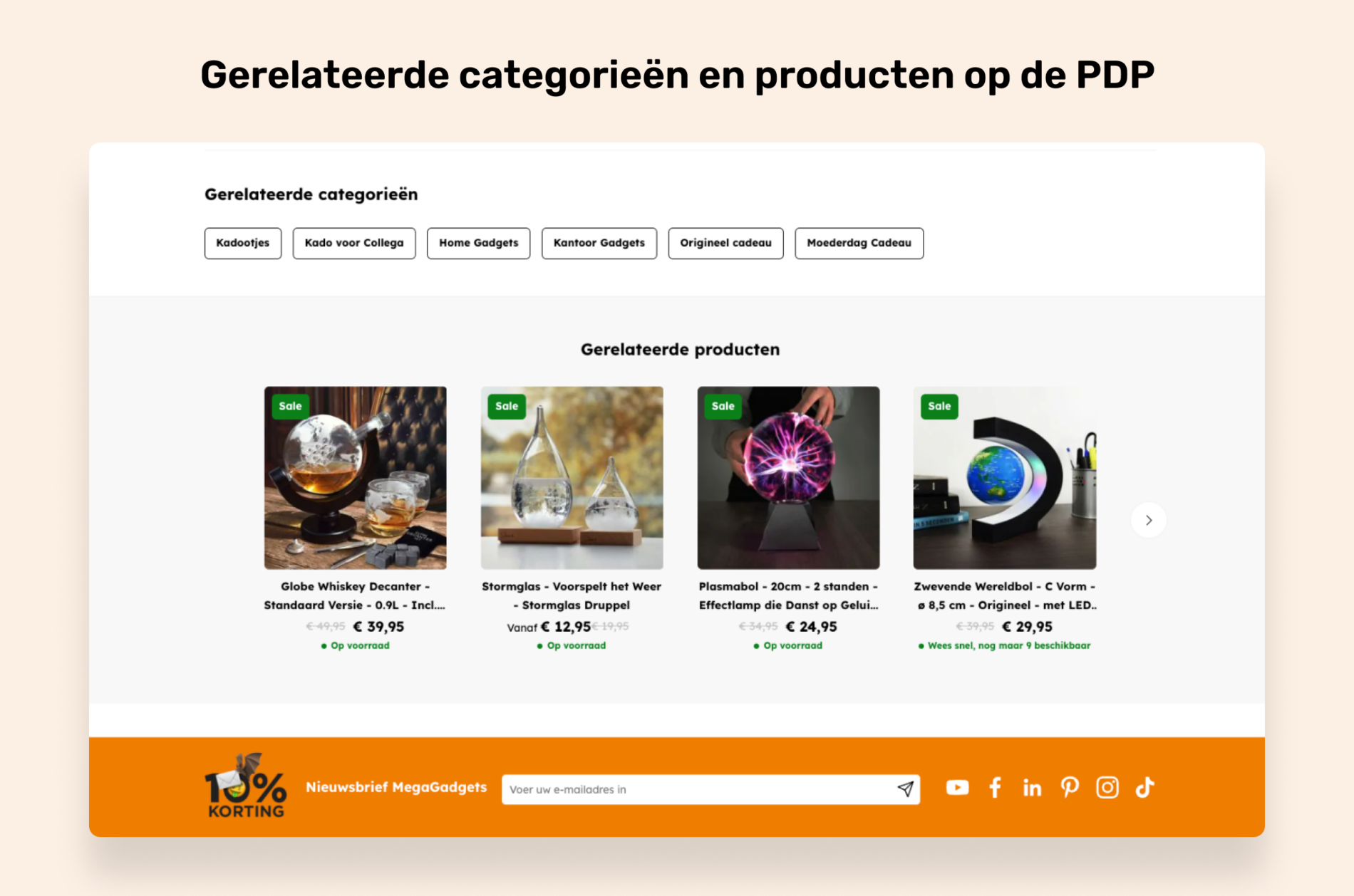 Gerelateerde categorieën en producten op de PDP