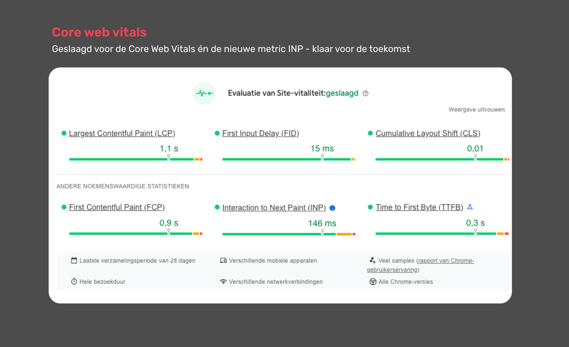 Core Web Vitals: Geslaagd voor de Core Web Vitals én de nieuwe metric INP - klaar voor de toekomst